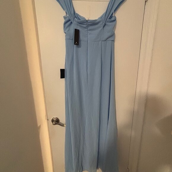 Lulus Magical Magnetism Light Blue Off-the-shoulder Maxi Dress - Size L - Picture 4 of 6